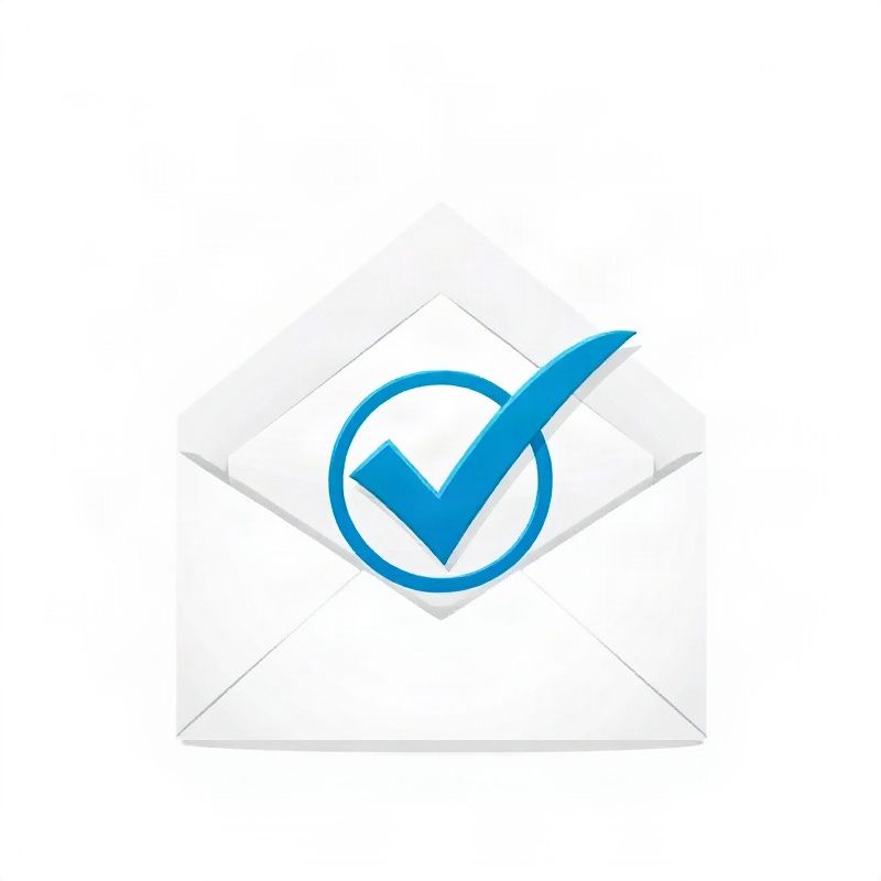 Ilustração minimalista de envelope aberto com marca de confirmação azul